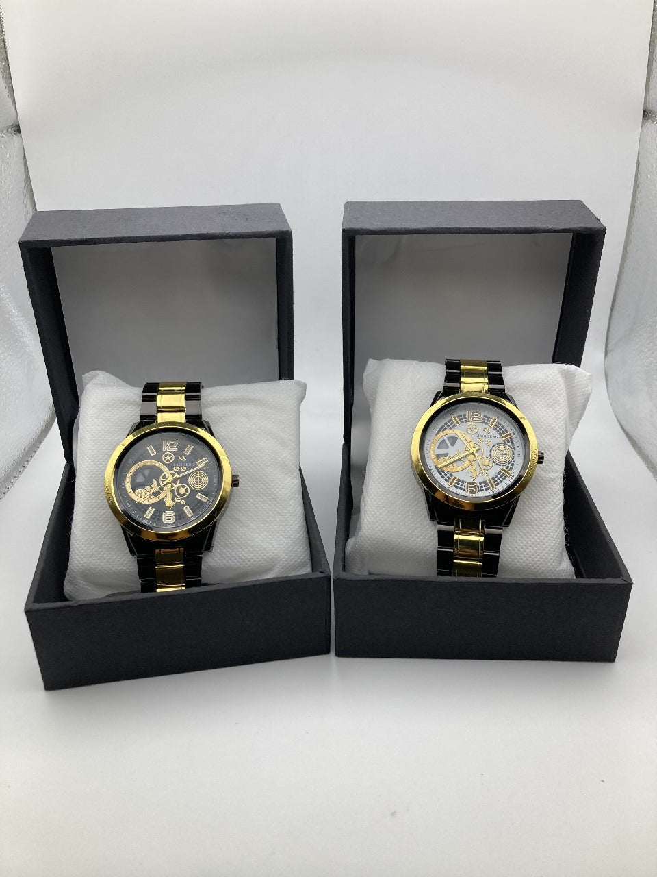 Premium Men’s Watch – Black Metal Strap with Golden Crown Finish, Dual Color Options